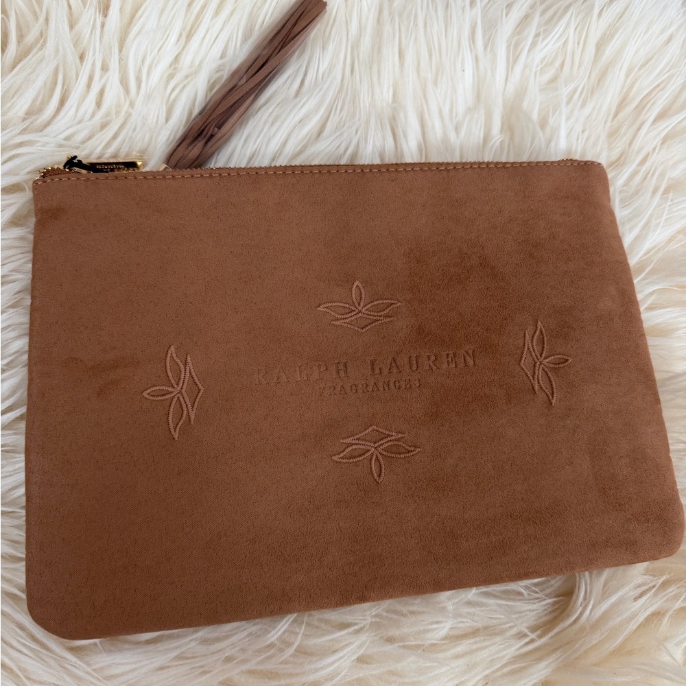 Ralph Lauren Tan Suede Zip Wristlet Pouch - Picture 2 of 5